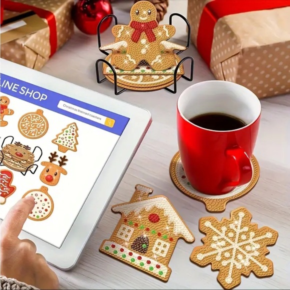 ❤️ 8-Piece Acrylic DIY Christmas Diamond Painting Coaster Kit with Holder NWT - Picture 1 of 4